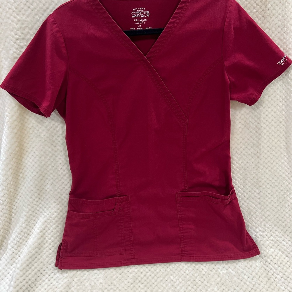 Cherokee Workwear Deep Red/Burgundy V-neck Scrub Top